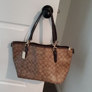 Coach Khaki and Brown Signature Canvas Tote